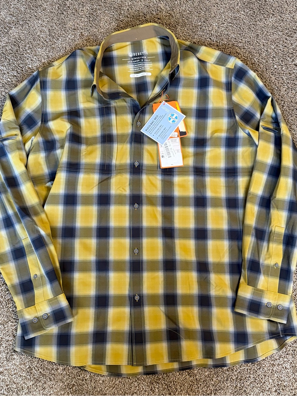 Beretta Hovis Flex Shirt Mustard Check Long Sleeve Button Down Men’s Size XXL